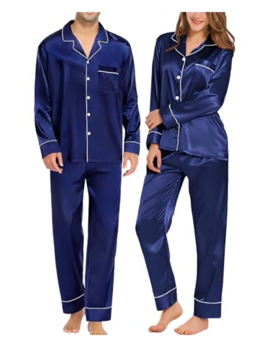 Satin Couples Matching Pajama Set Long Sleeve Button Down 2 Piece